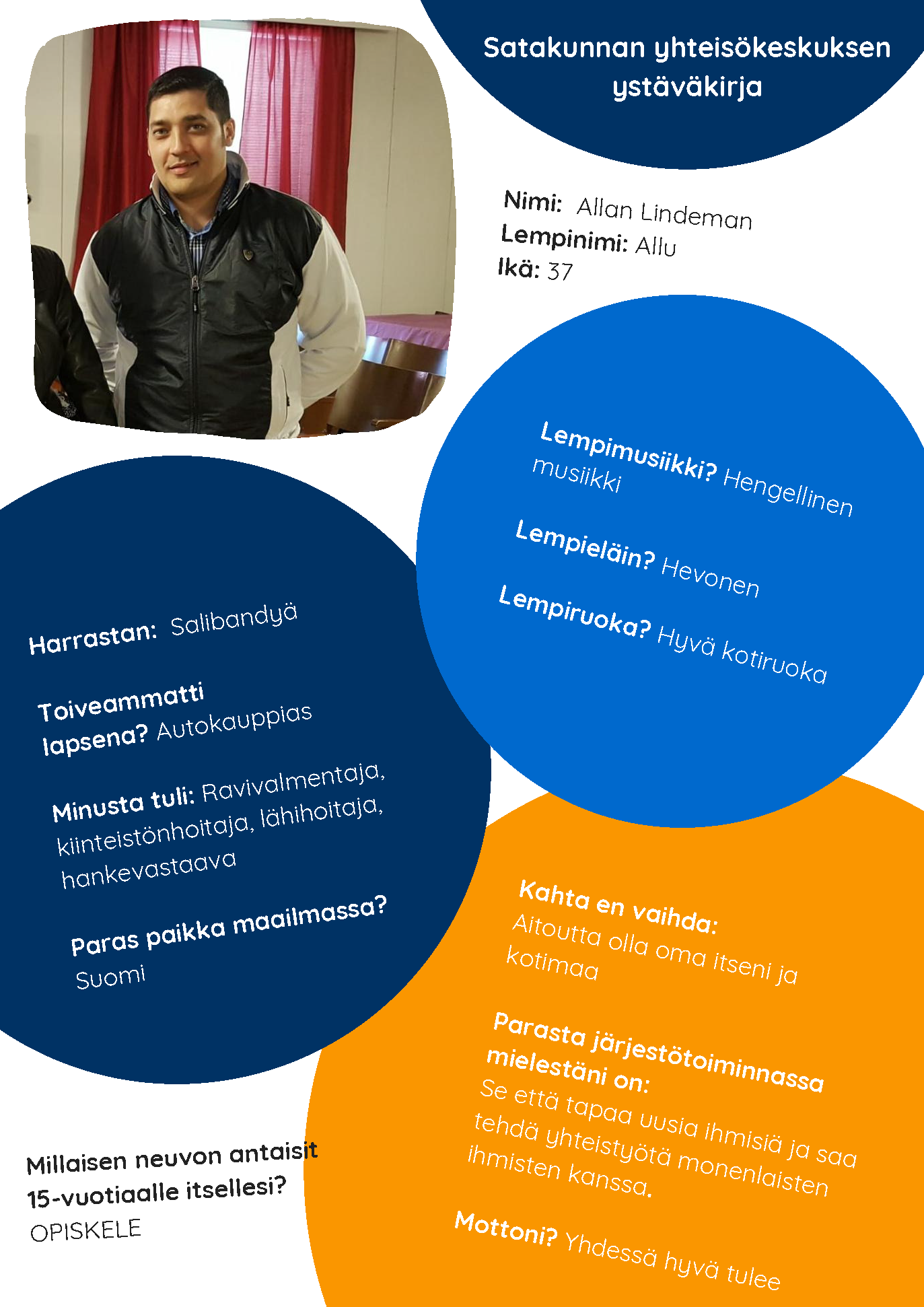 Satakunnnan yhteisökeskuksen ystäväkirja Allan Lindeman